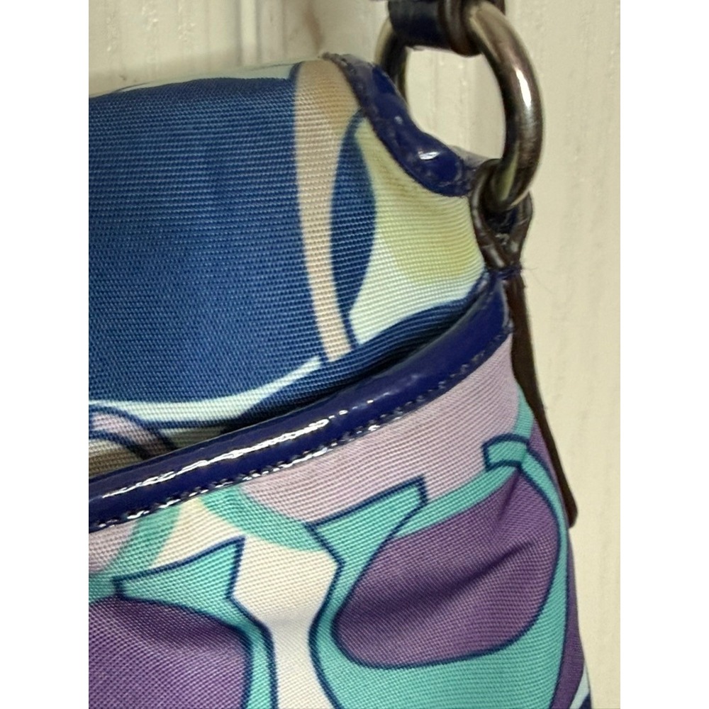 Coach Kyra Scarf Print Flap Crossbody Bag Purple Multicolor Patent Leather Trim - Picture 10 of 16